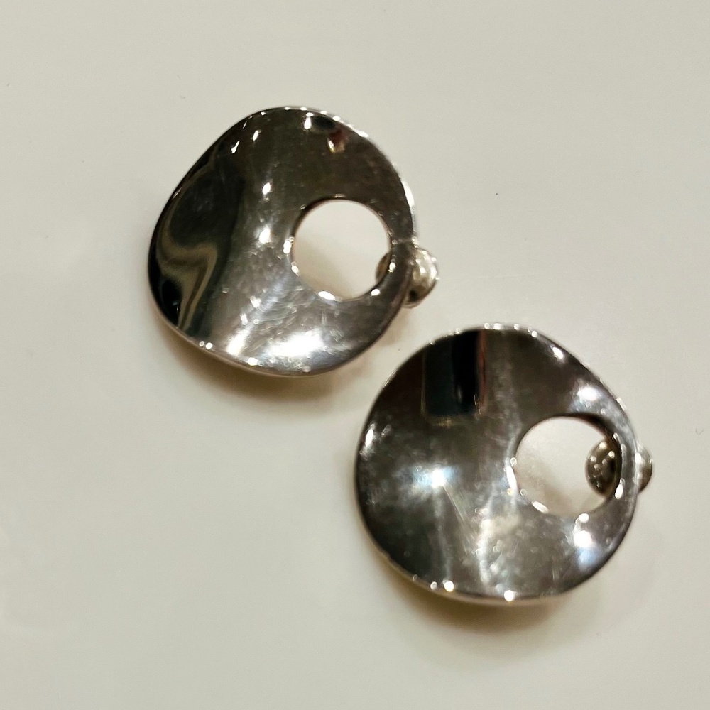 Vintage 925 Mexico Sterling Silver Wave Form Earrings - Picture 3 of 5